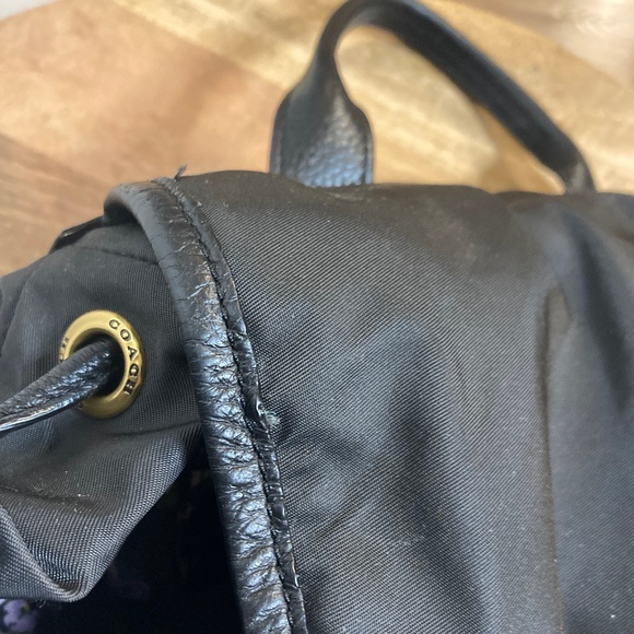 Coach Nylon Leather Cargo Backpack with Vintage Rose Print Lining - Picture 9 of 10